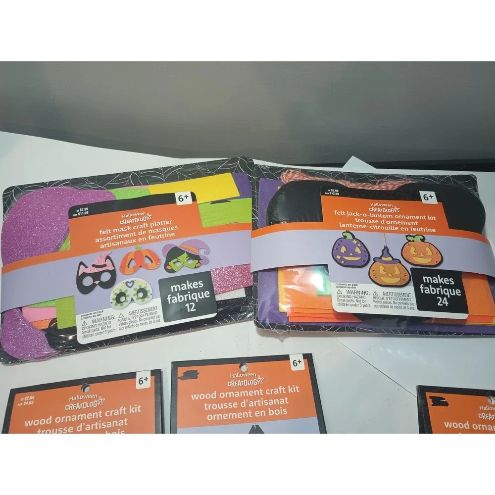 Halloween Craft Lot Creatology Felt Mask Jack-o-Lantern Ornament Kit Wood Ribbon